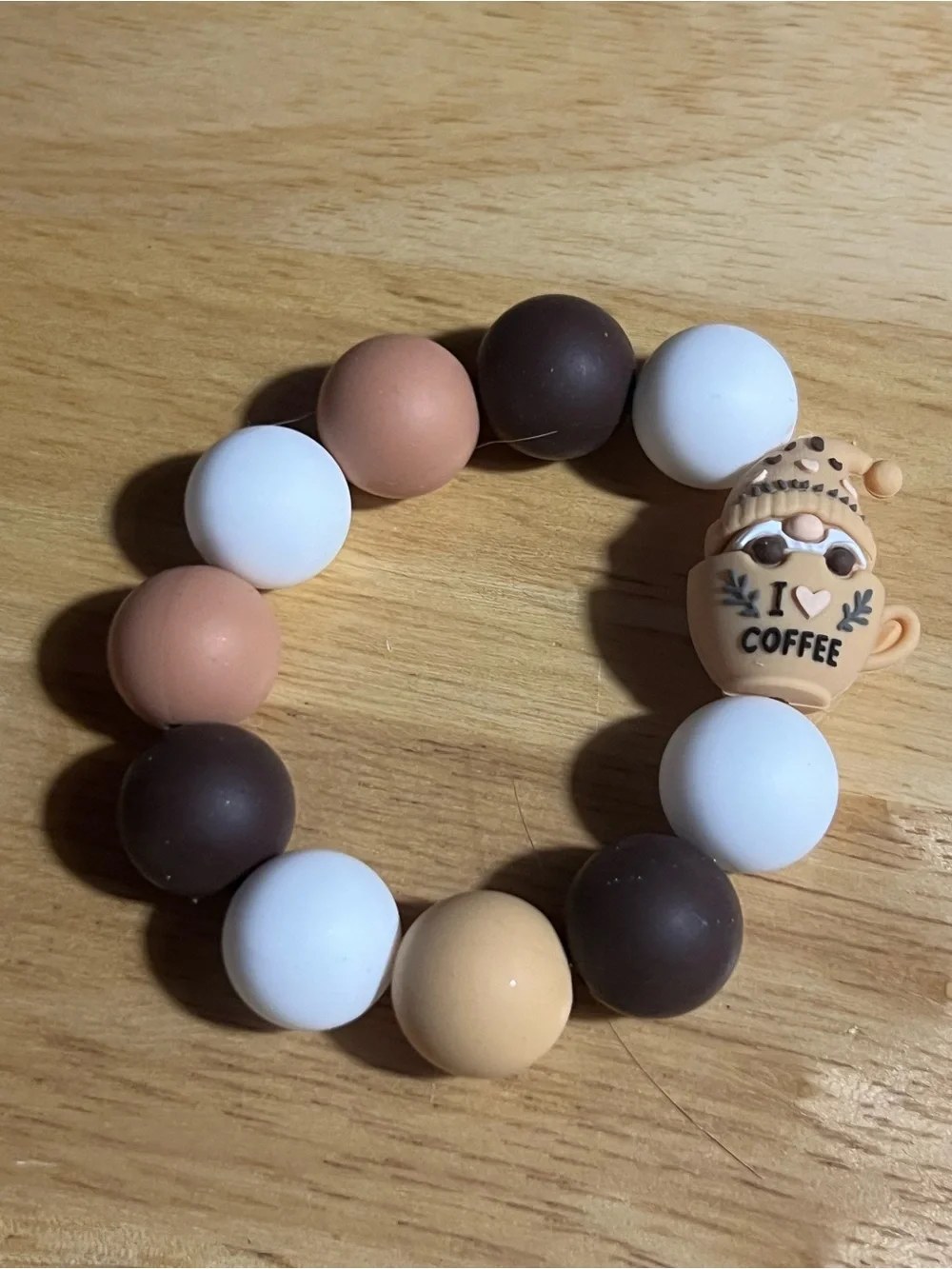 Kids Silicone Bead Bracelet with Coffee Charm - Brown/White/Tan B265